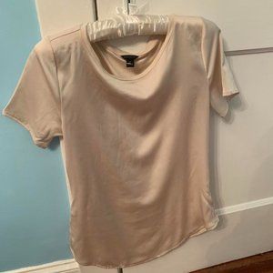Silky, satiny ANN TAYLOR scoop neck cream-colored blouse